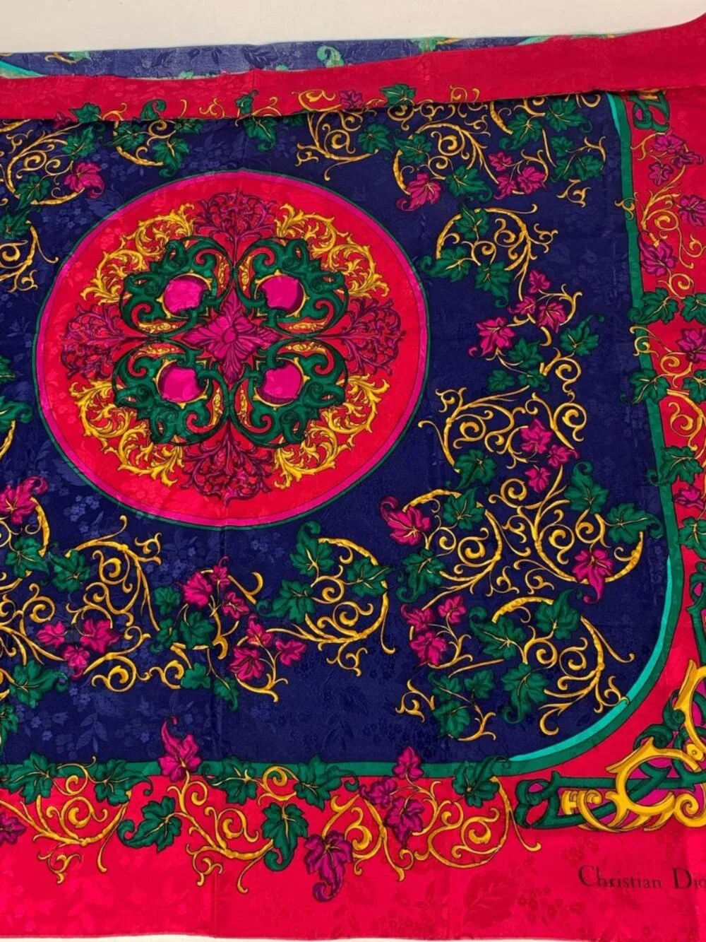 Christian Dior Vintage Silk Scarf - Oversized 35x35 Medallion Design